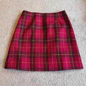Vintage Y2K Cache Plaid Mini Skirt Wool Blend 8 Magenta